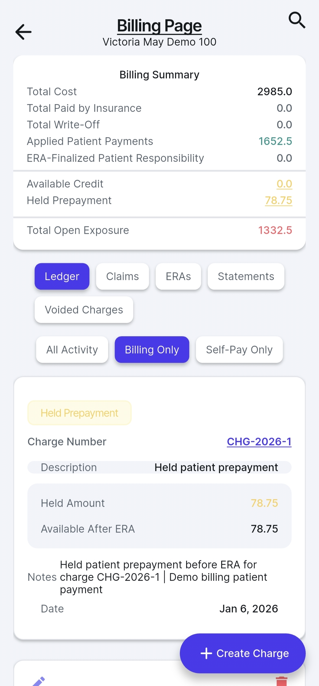 billing page