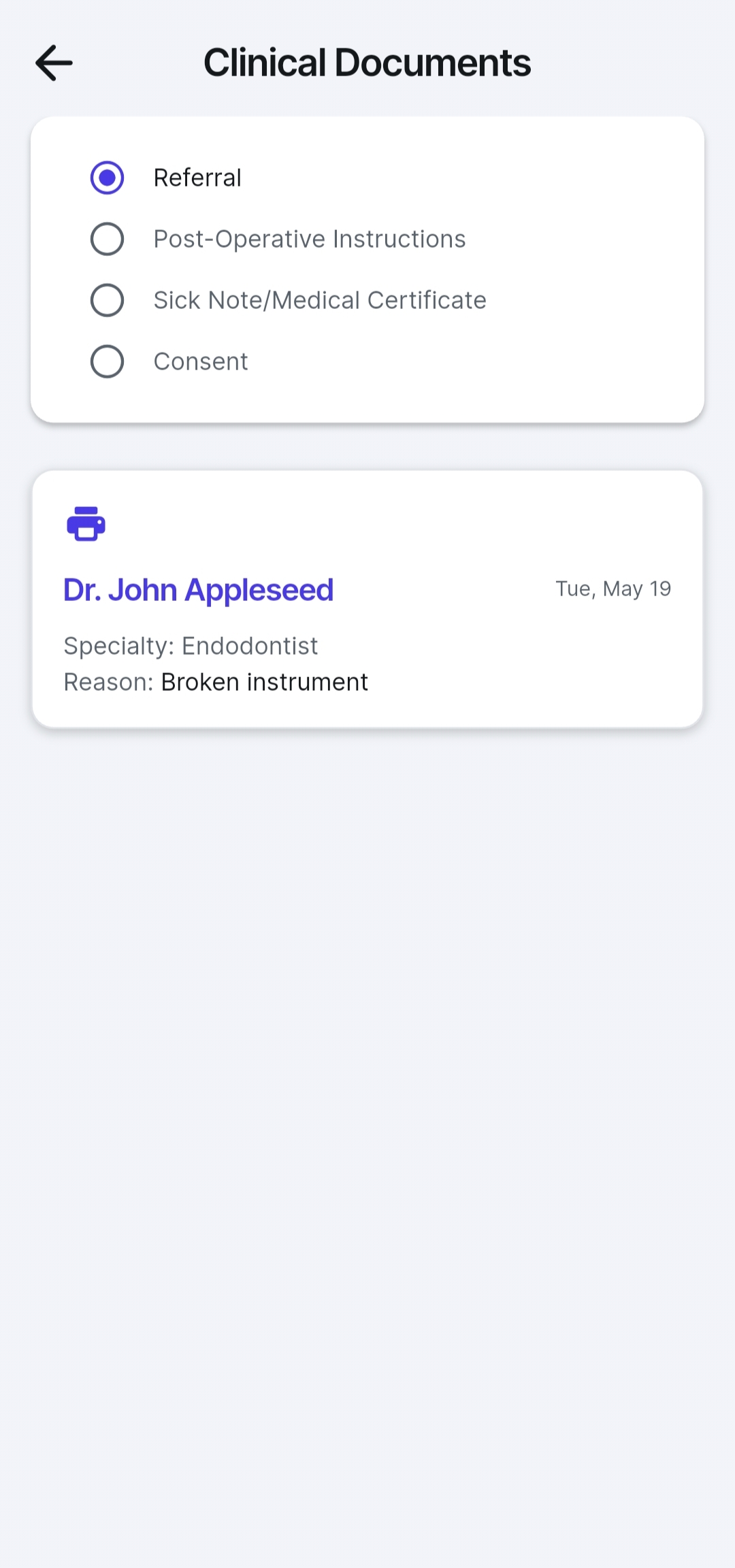 patient clinical documents feature
